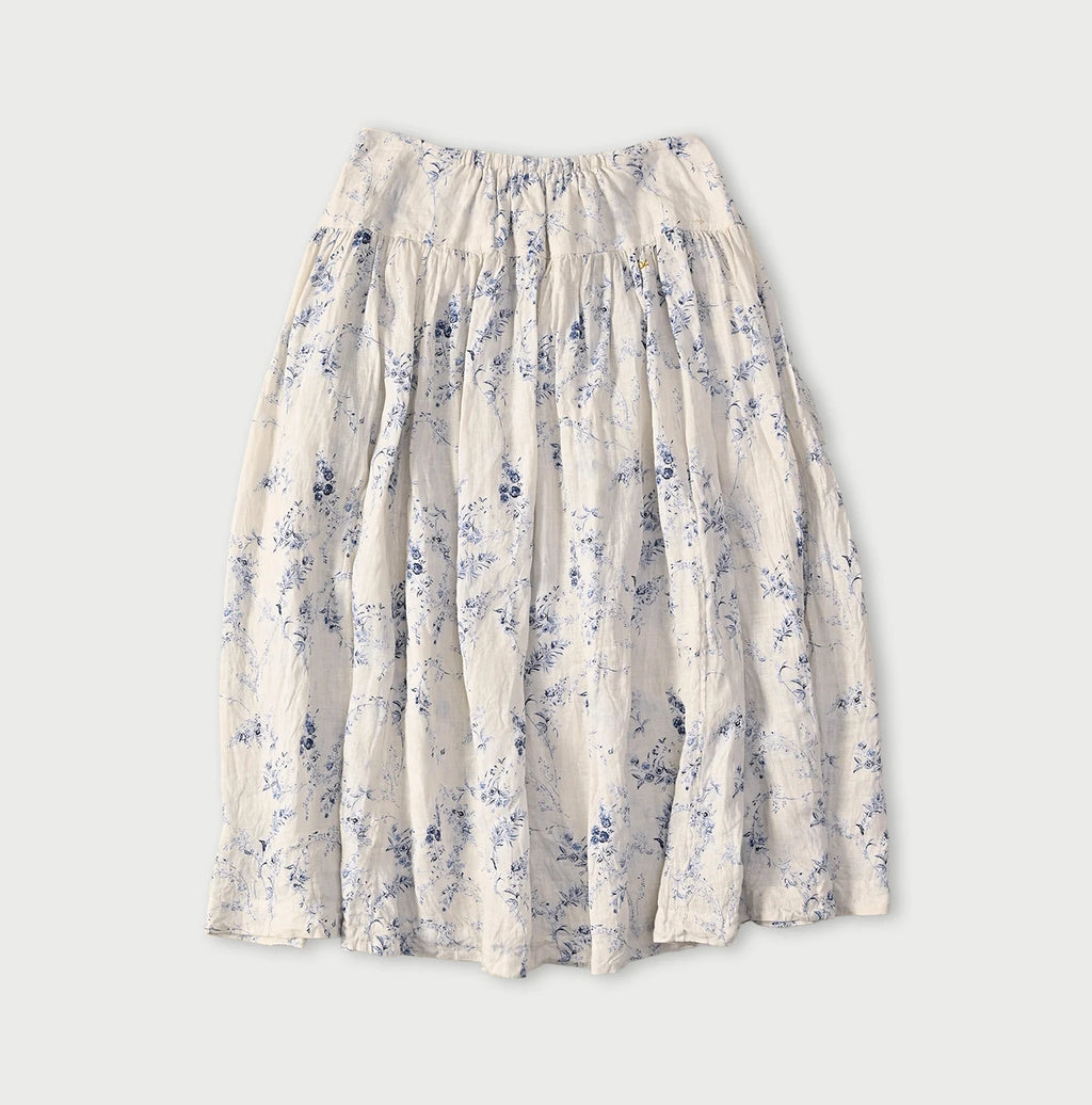 Linen Breezy Campanula Print Easy Gather Kushukushu Skirt