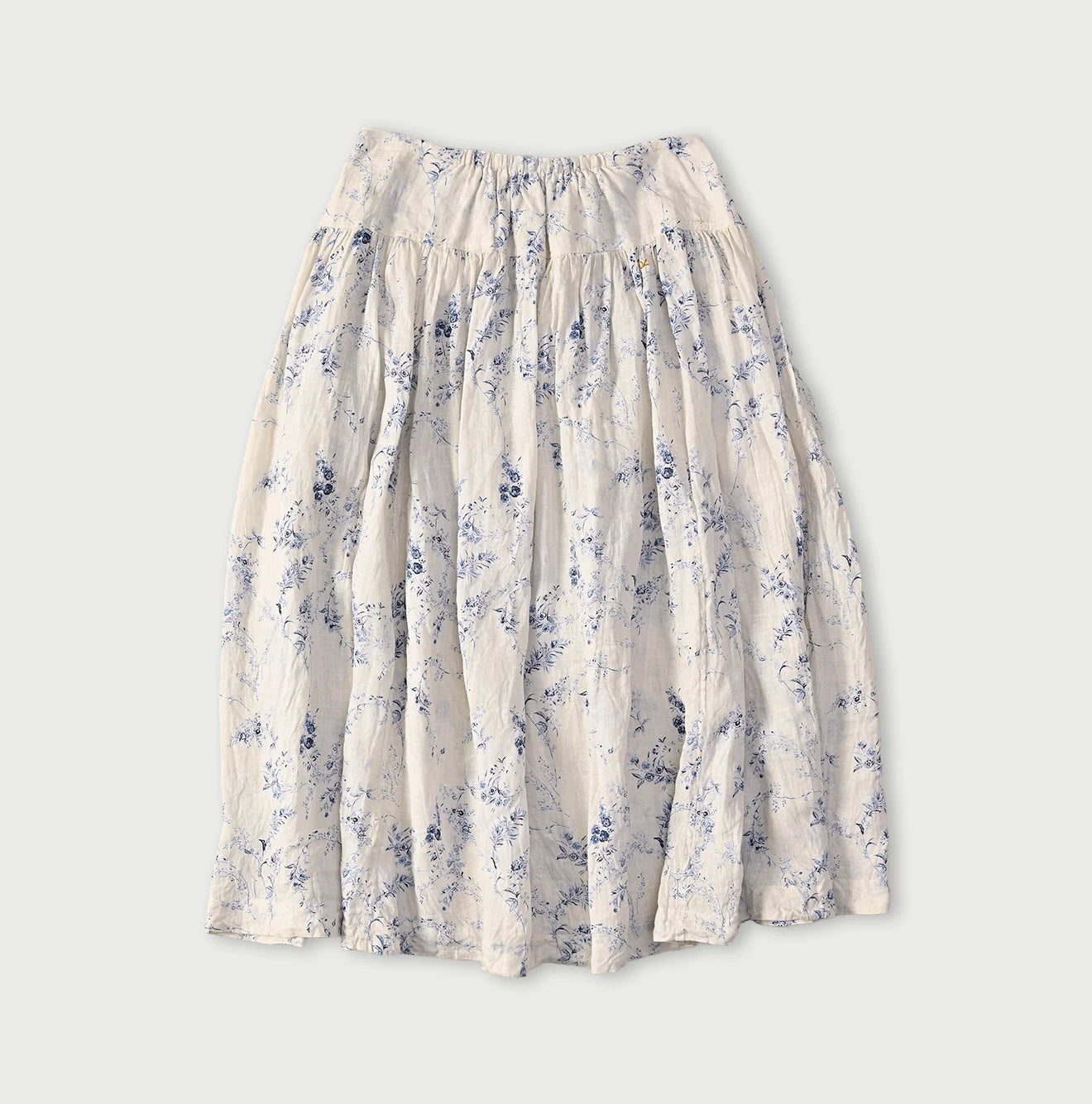 Linen Breezy Campanula Print Easy Gather Kushukushu Skirt