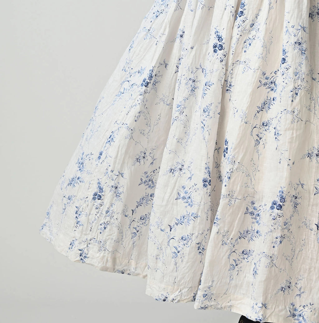 Linen Breezy Campanula Print Easy Gather Kushukushu Skirt