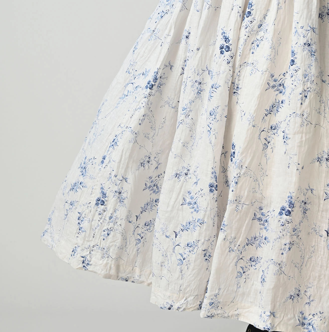 Linen Breezy Campanula Print Easy Gather Kushukushu Skirt