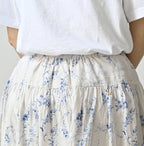 Linen Breezy Campanula Print Easy Gather Kushukushu Skirt