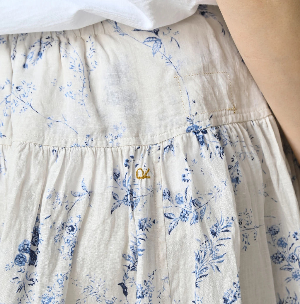 Linen Breezy Campanula Print Easy Gather Kushukushu Skirt