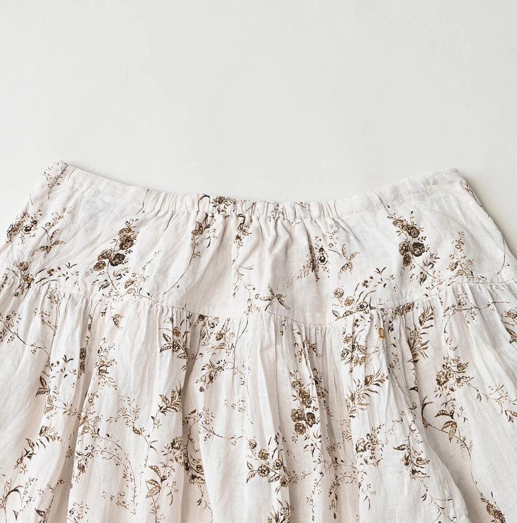 Linen Breezy Campanula Print Easy Gather Kushukushu Skirt