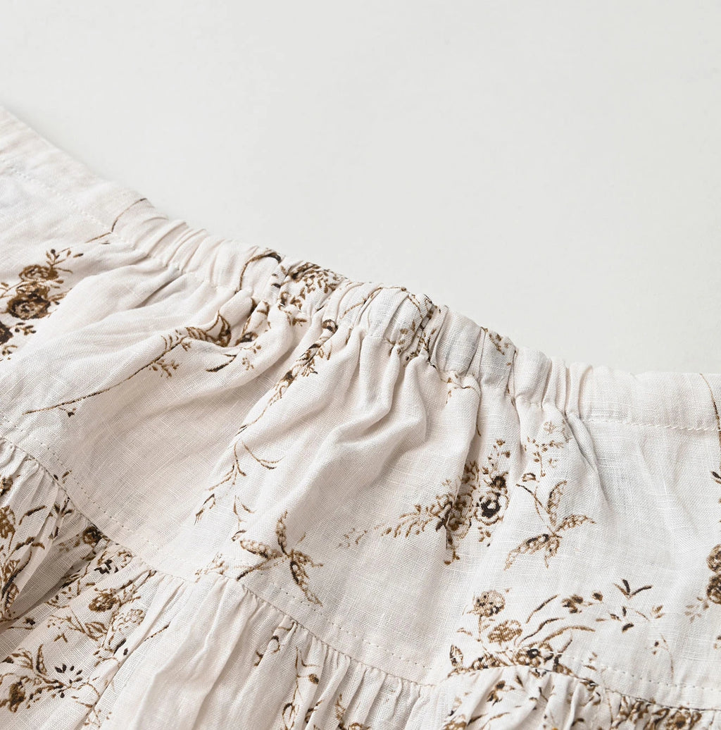 Linen Breezy Campanula Print Easy Gather Kushukushu Skirt