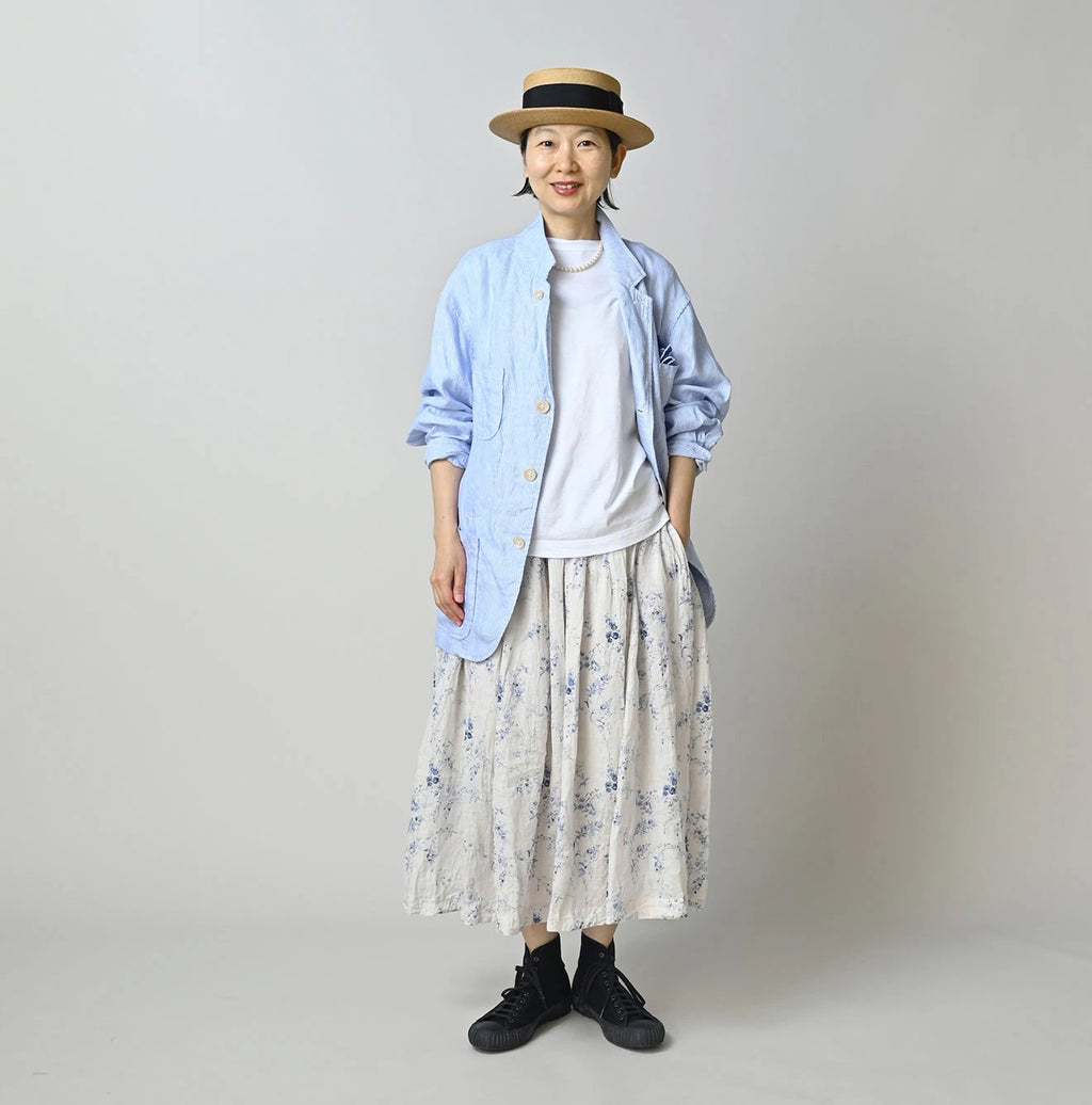 Linen Breezy Campanula Print Easy Gather Kushukushu Skirt