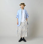 Linen Breezy Campanula Print Easy Gather Kushukushu Skirt