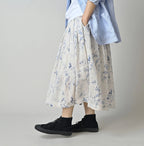 Linen Breezy Campanula Print Easy Gather Kushukushu Skirt