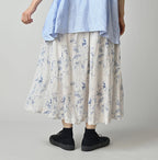 Linen Breezy Campanula Print Easy Gather Kushukushu Skirt