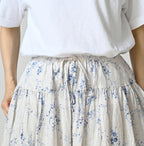 Linen Breezy Campanula Print Easy Gather Kushukushu Skirt