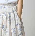 Linen Breezy Campanula Print Easy Gather Kushukushu Skirt