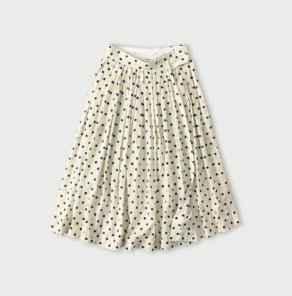 Gauze Polka Dots Print Tuck Wrap Skirt