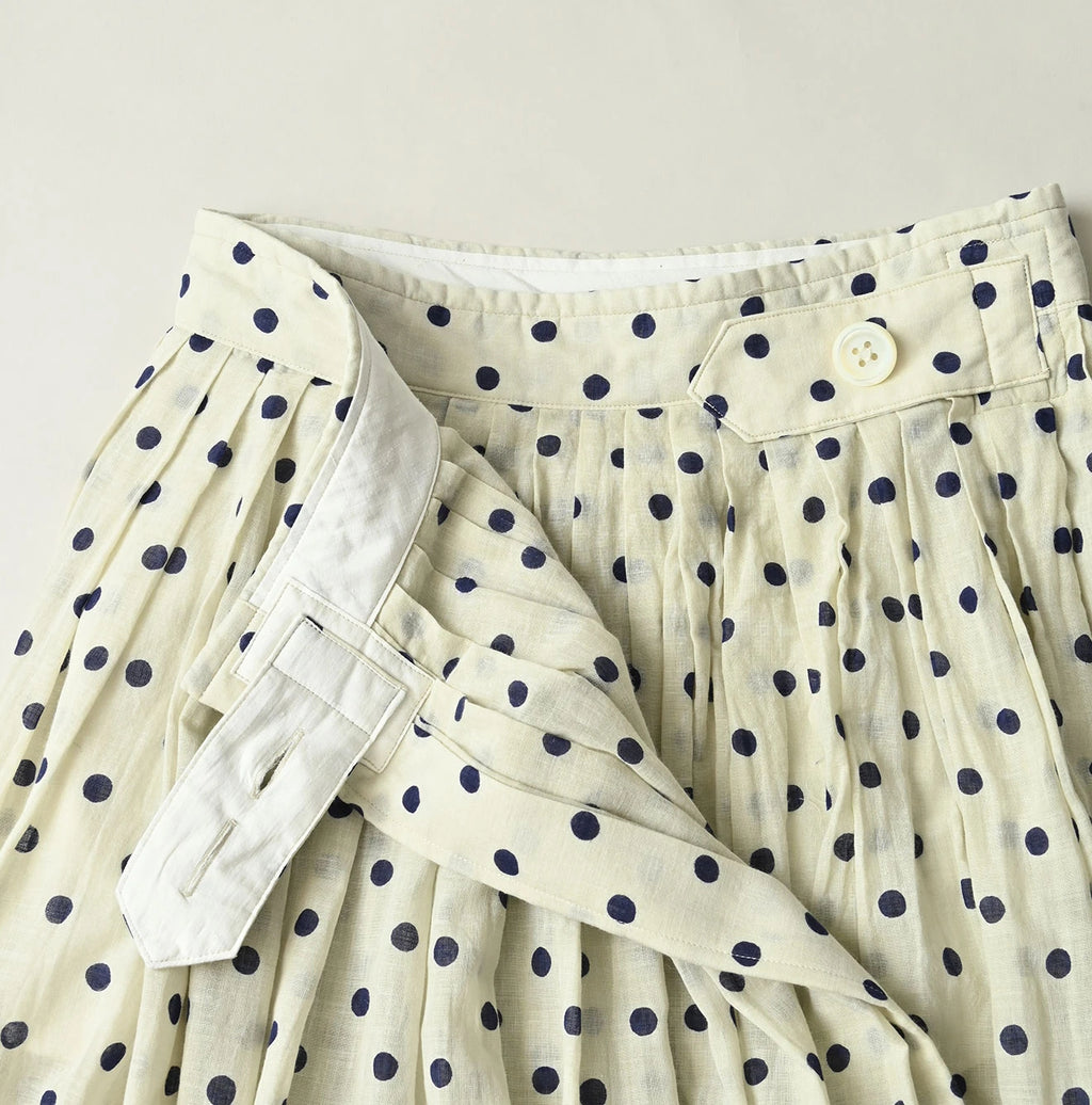 Gauze Polka Dots Print Tuck Wrap Skirt