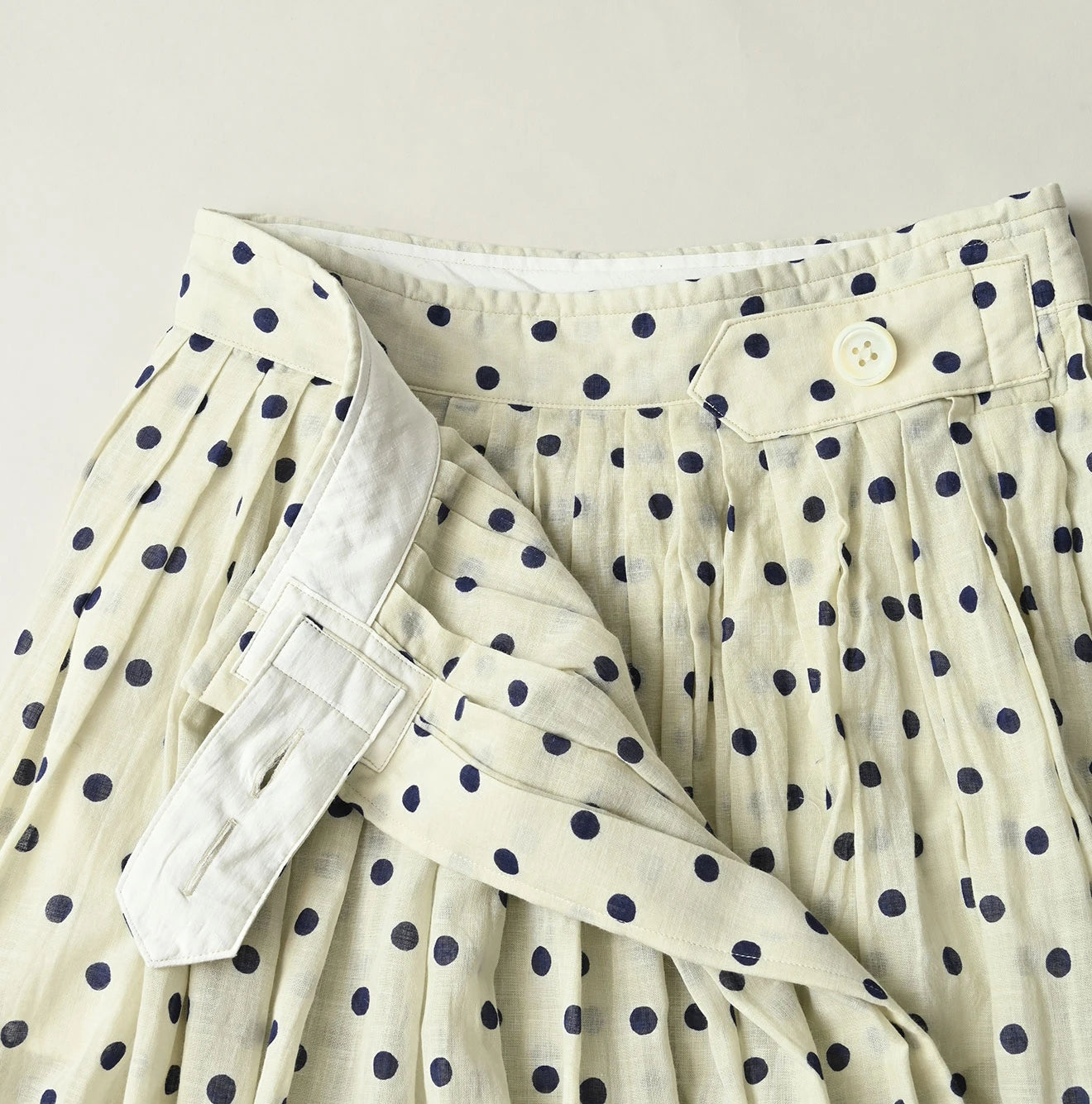 Gauze Polka Dots Print Tuck Wrap Skirt