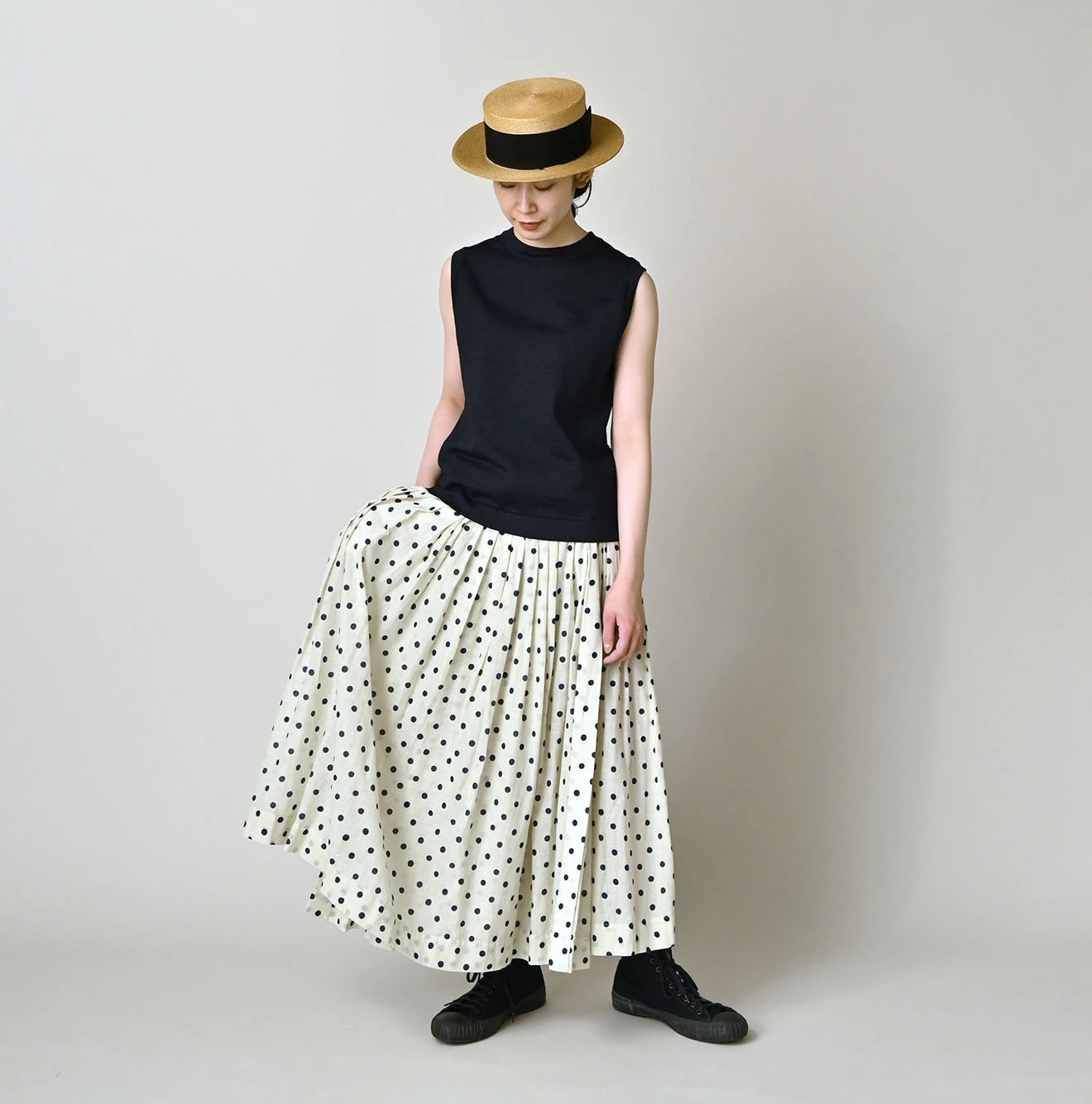Gauze Polka Dots Print Tuck Wrap Skirt