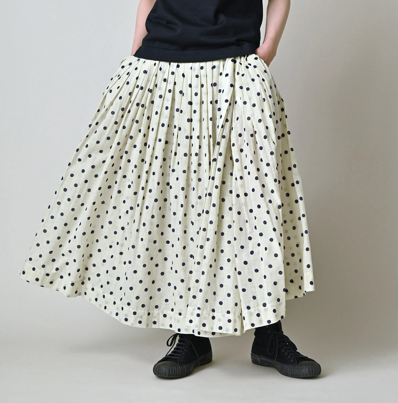 Gauze Polka Dots Print Tuck Wrap Skirt