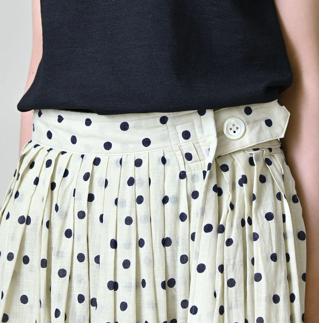 Gauze Polka Dots Print Tuck Wrap Skirt
