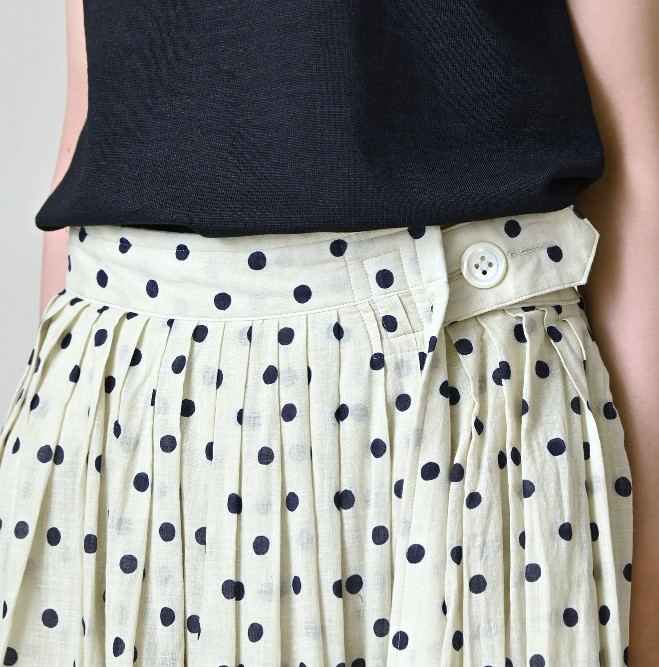 Gauze Polka Dots Print Tuck Wrap Skirt