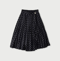 Indigo Gauze Polka Dots Print Tuck Wrap Skirt