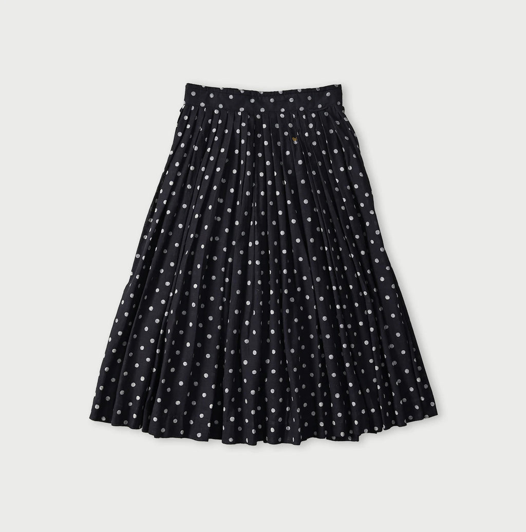 Indigo Gauze Polka Dots Print Tuck Wrap Skirt