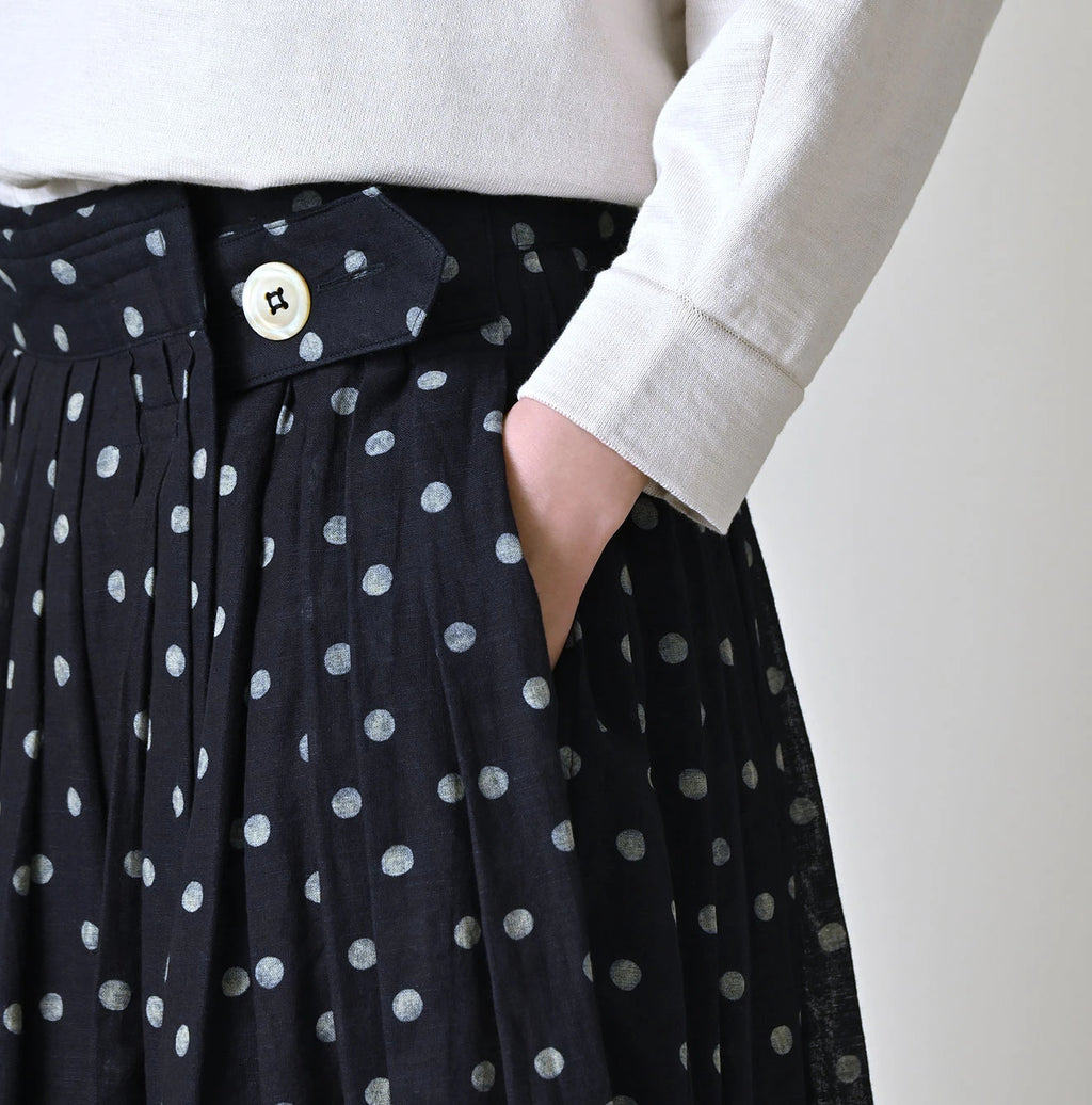 Indigo Gauze Polka Dots Print Tuck Wrap Skirt
