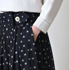 Indigo Gauze Polka Dots Print Tuck Wrap Skirt