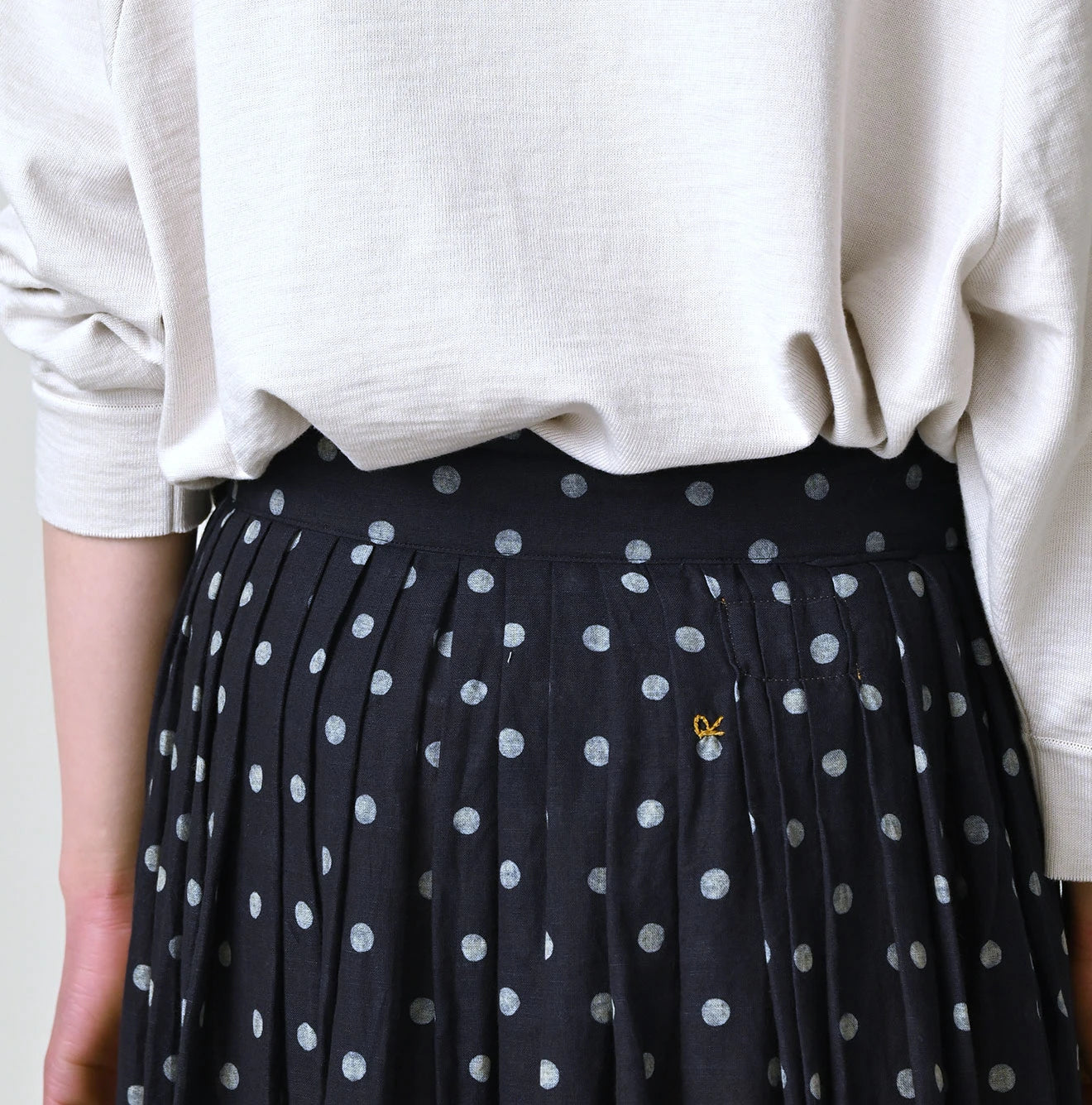Indigo Gauze Polka Dots Print Tuck Wrap Skirt