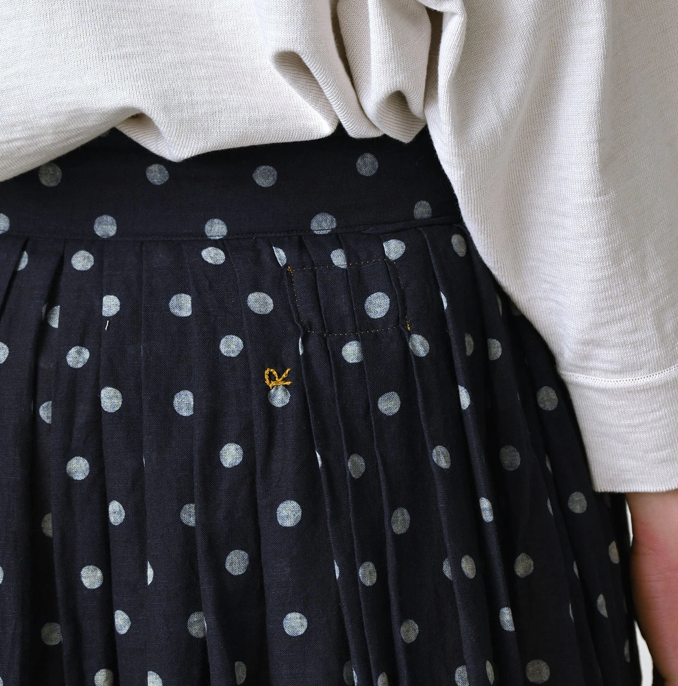 Indigo Gauze Polka Dots Print Tuck Wrap Skirt
