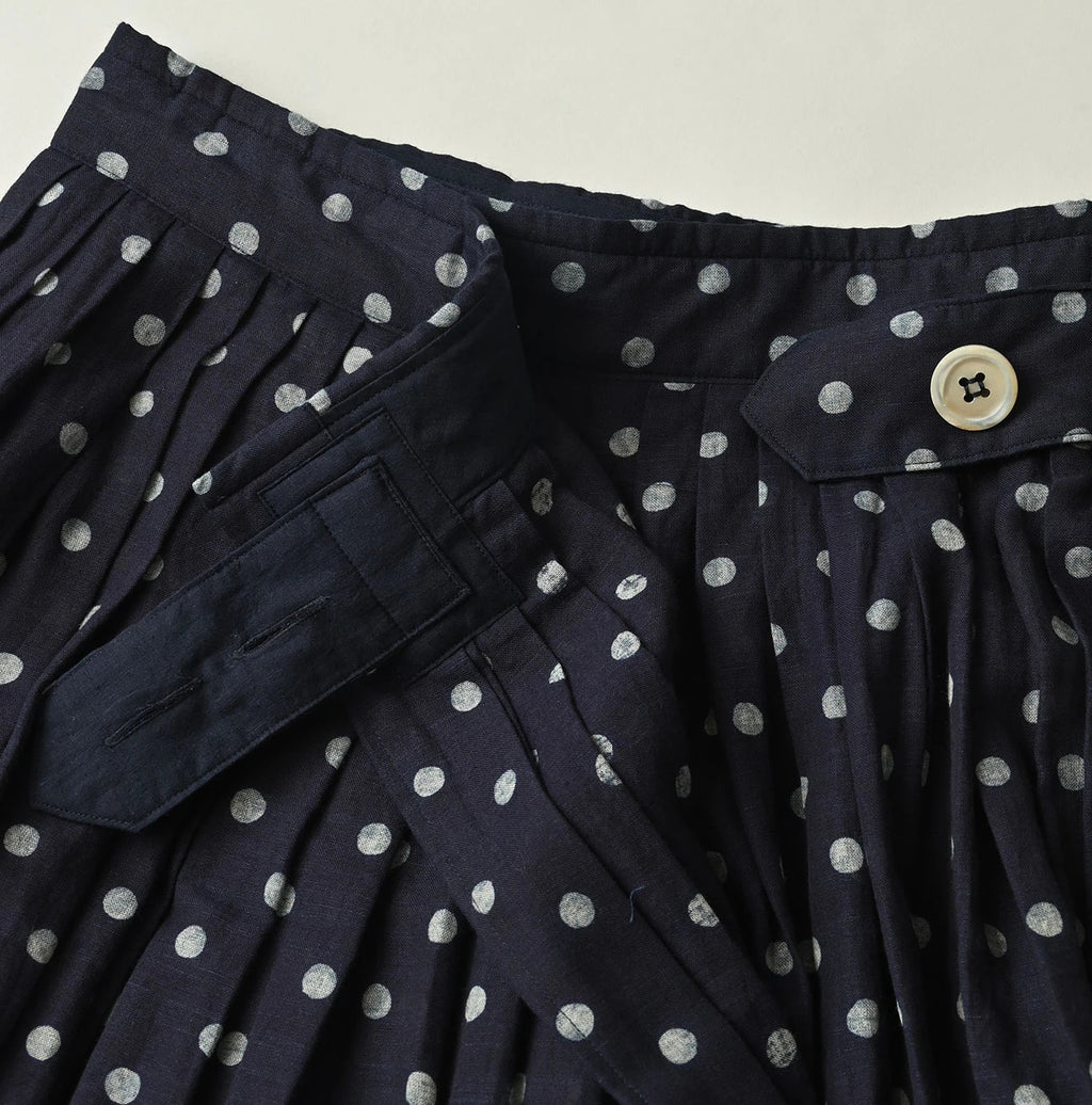 Indigo Gauze Polka Dots Print Tuck Wrap Skirt