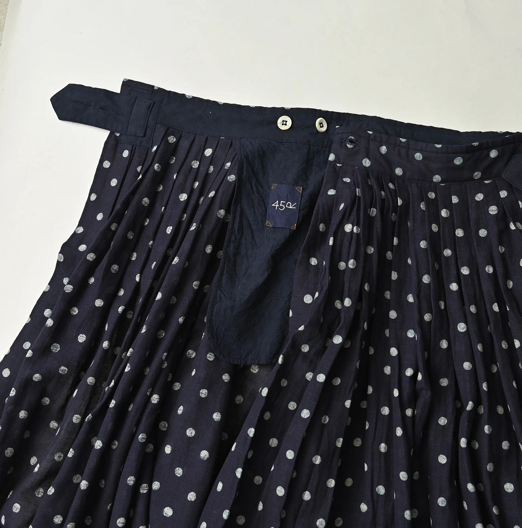 Indigo Gauze Polka Dots Print Tuck Wrap Skirt