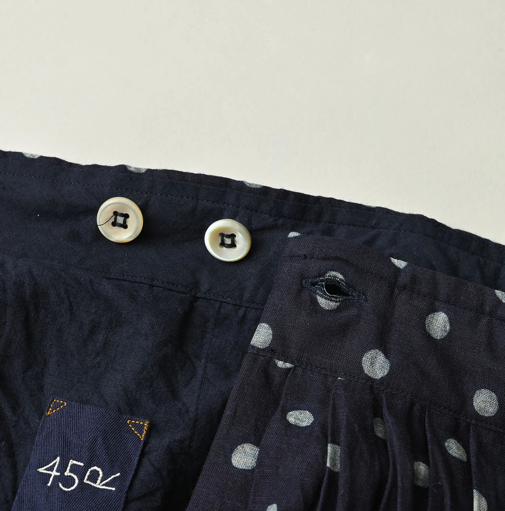 Indigo Gauze Polka Dots Print Tuck Wrap Skirt