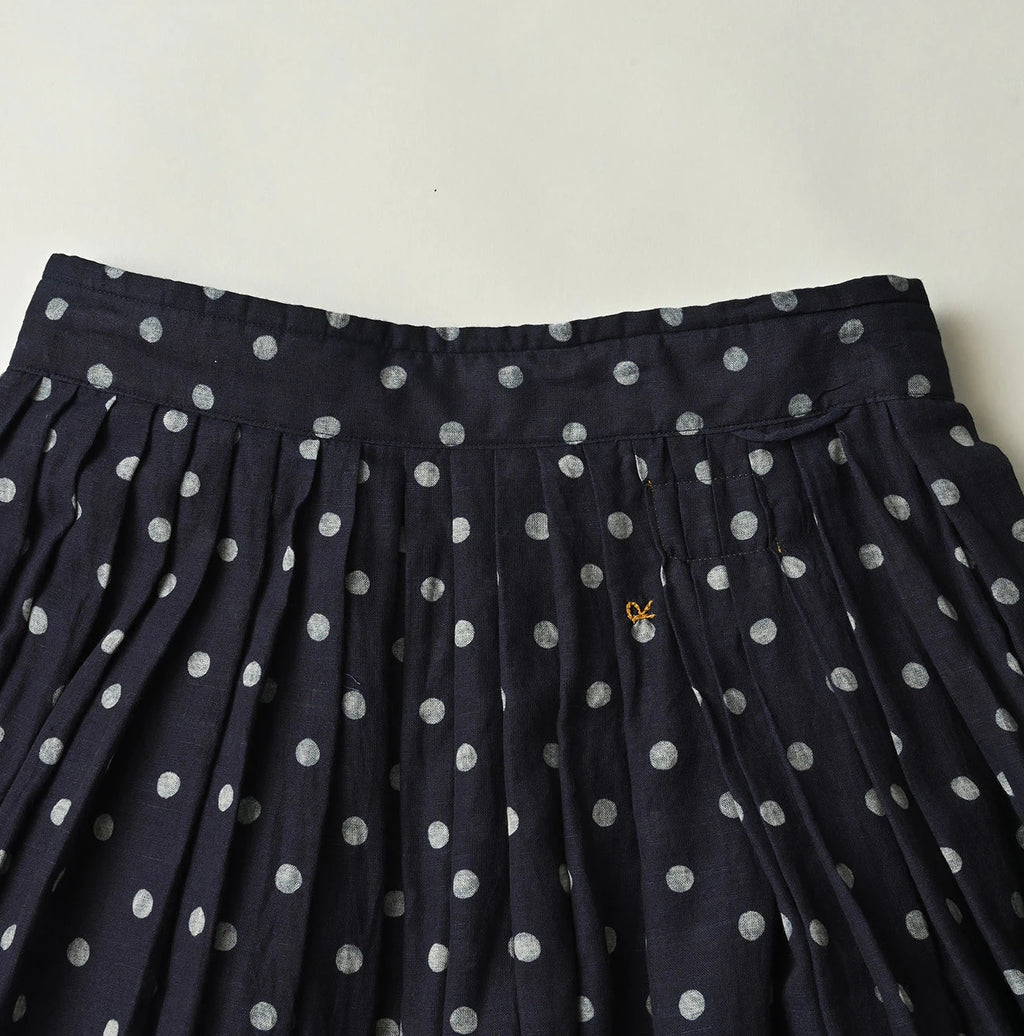 Indigo Gauze Polka Dots Print Tuck Wrap Skirt