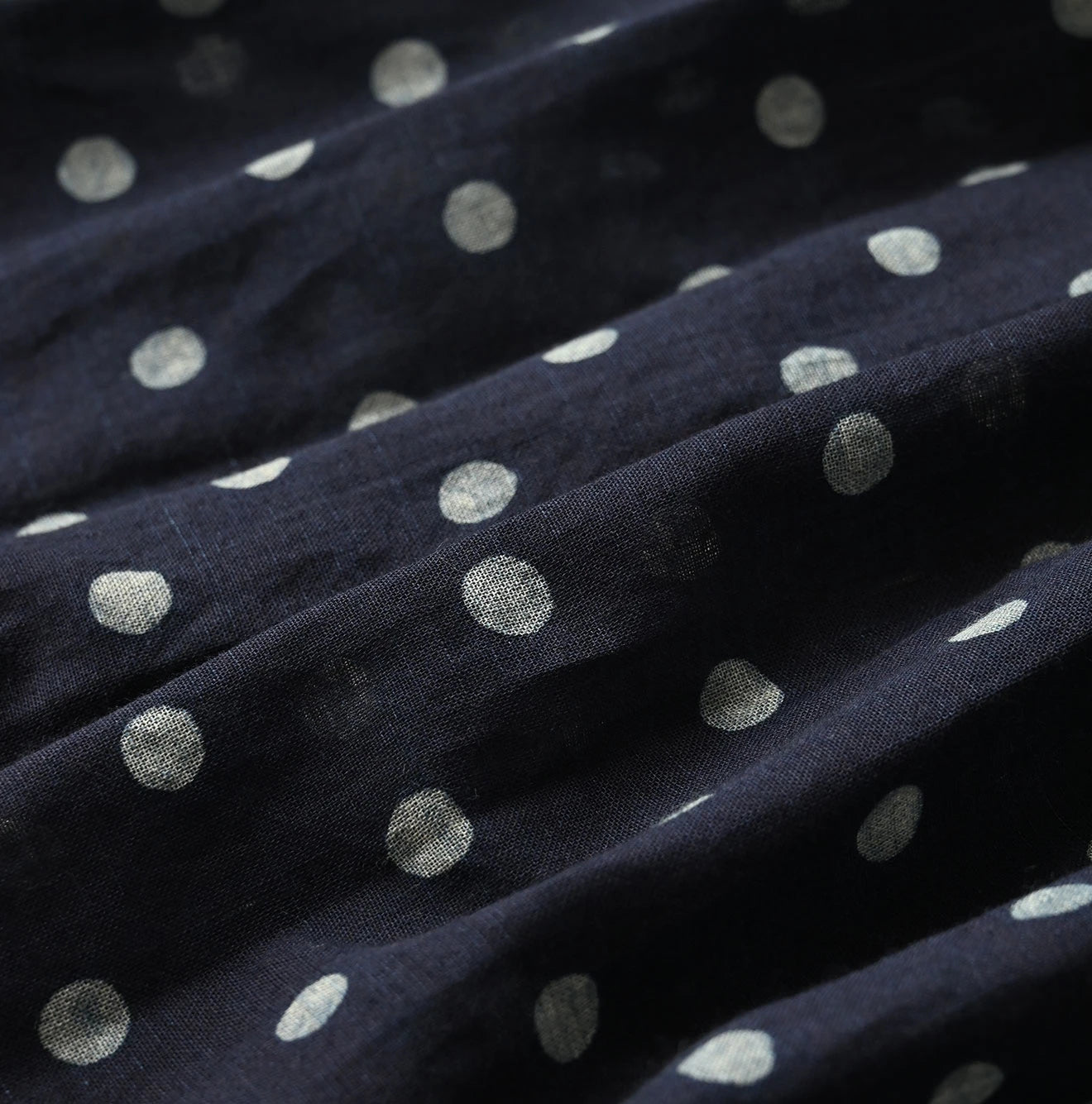 Indigo Gauze Polka Dots Print Tuck Wrap Skirt