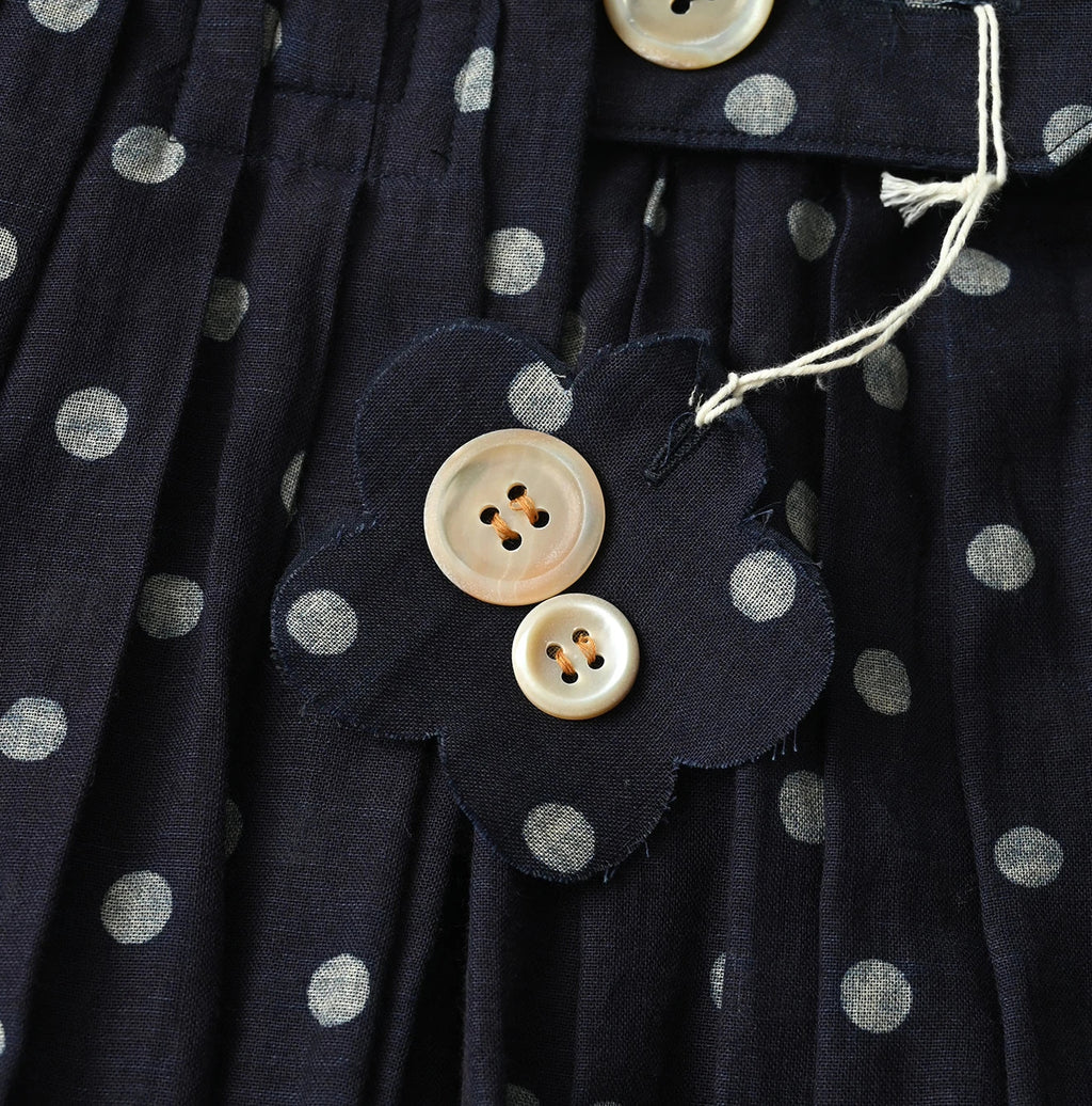 Indigo Gauze Polka Dots Print Tuck Wrap Skirt