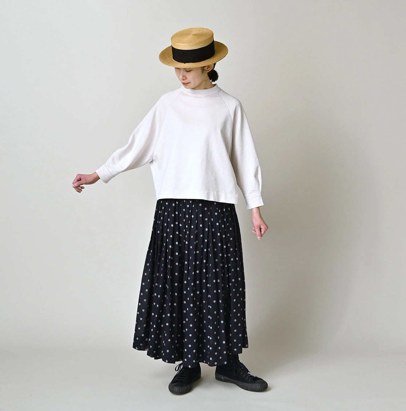 Indigo Gauze Polka Dots Print Tuck Wrap Skirt