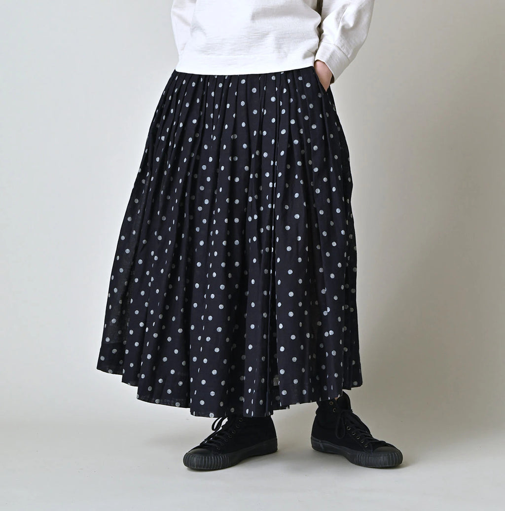 Indigo Gauze Polka Dots Print Tuck Wrap Skirt