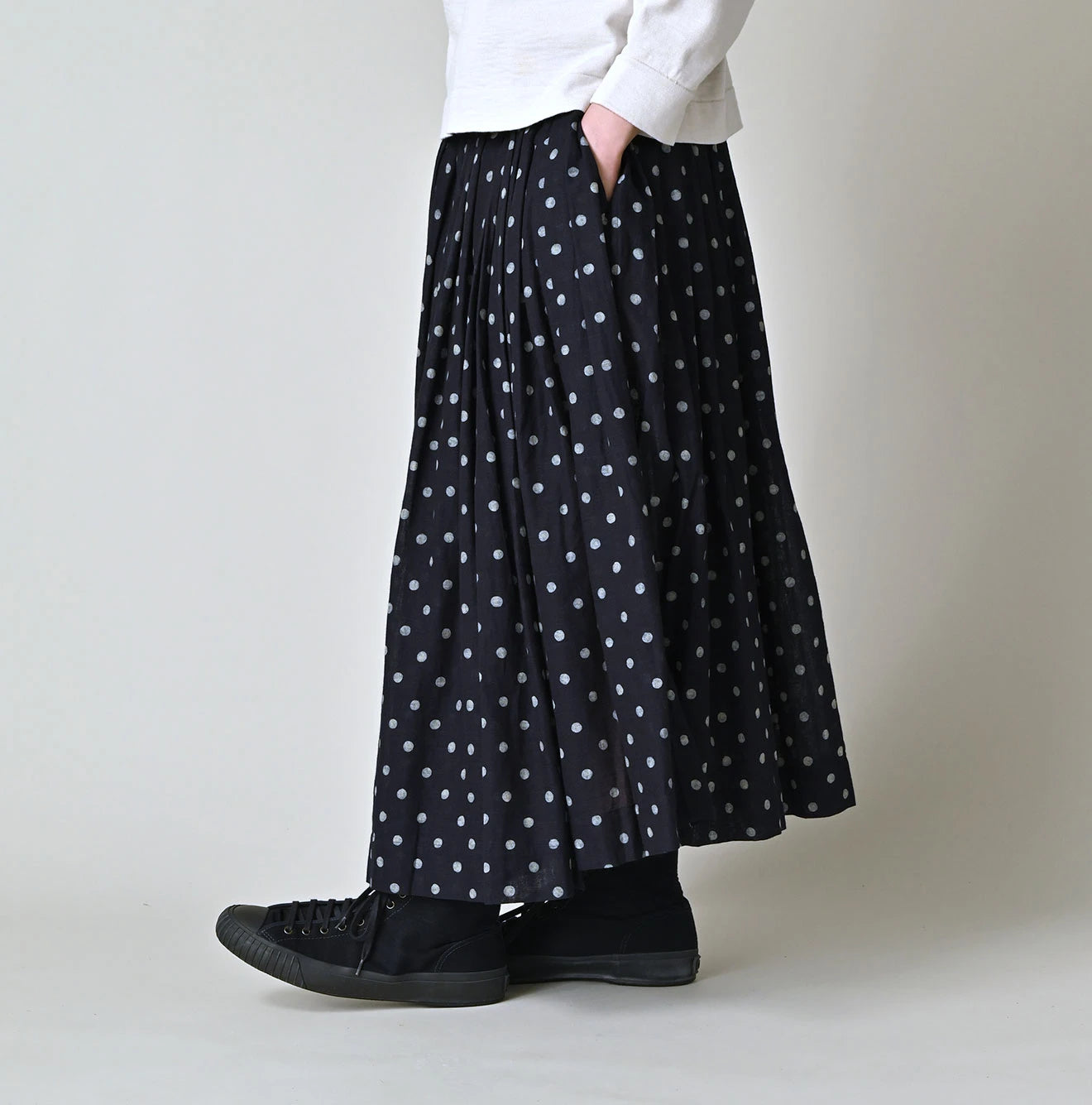 Indigo Gauze Polka Dots Print Tuck Wrap Skirt