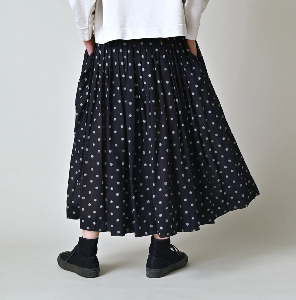 Indigo Gauze Polka Dots Print Tuck Wrap Skirt