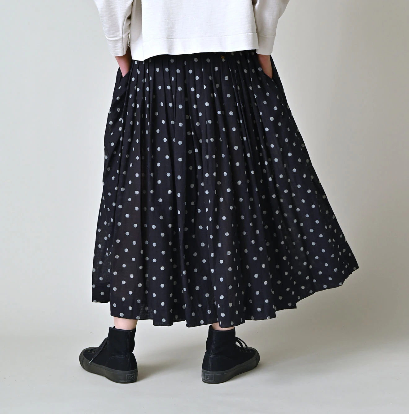 Indigo Gauze Polka Dots Print Tuck Wrap Skirt