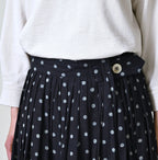 Indigo Gauze Polka Dots Print Tuck Wrap Skirt