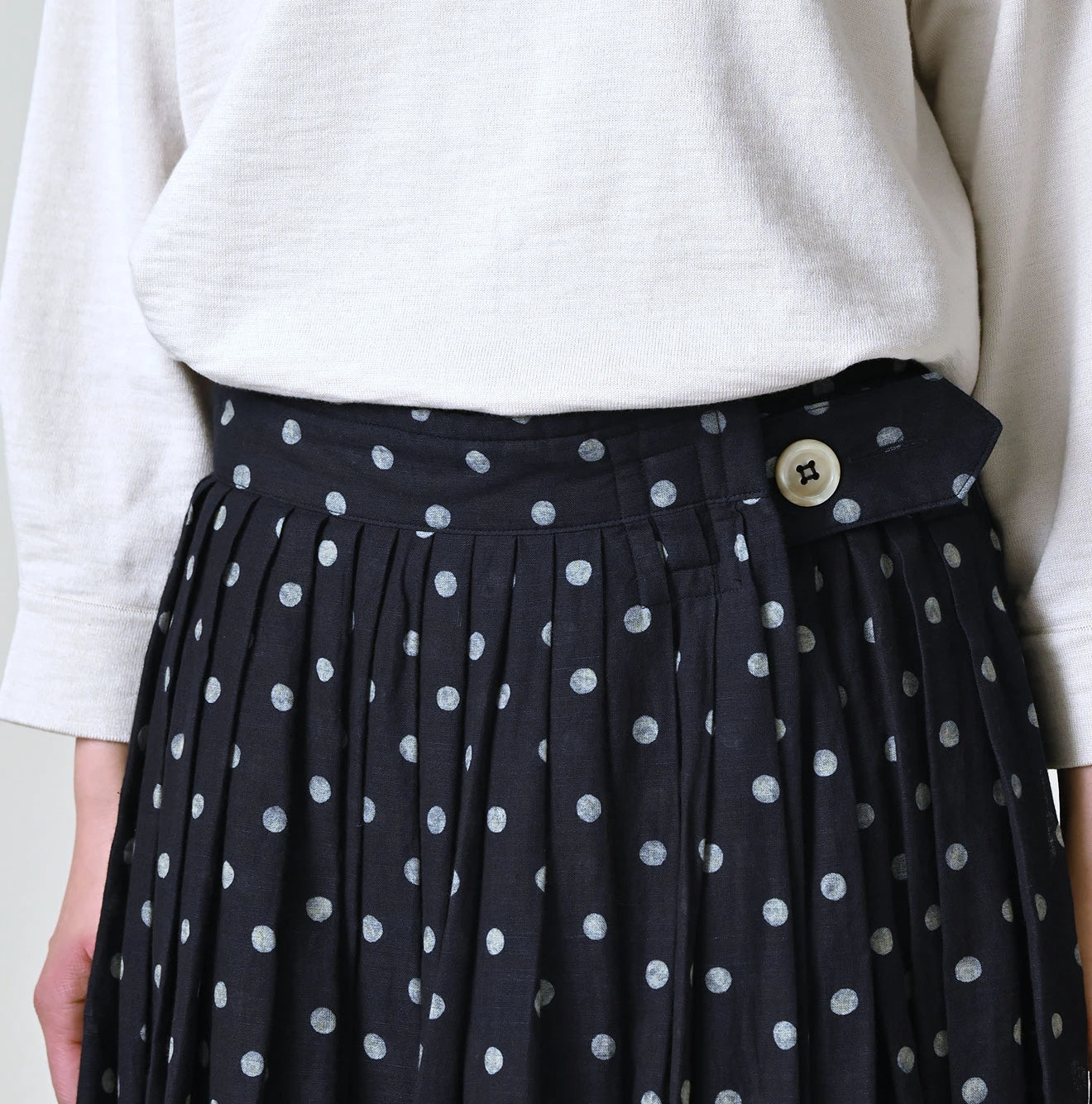 Indigo Gauze Polka Dots Print Tuck Wrap Skirt