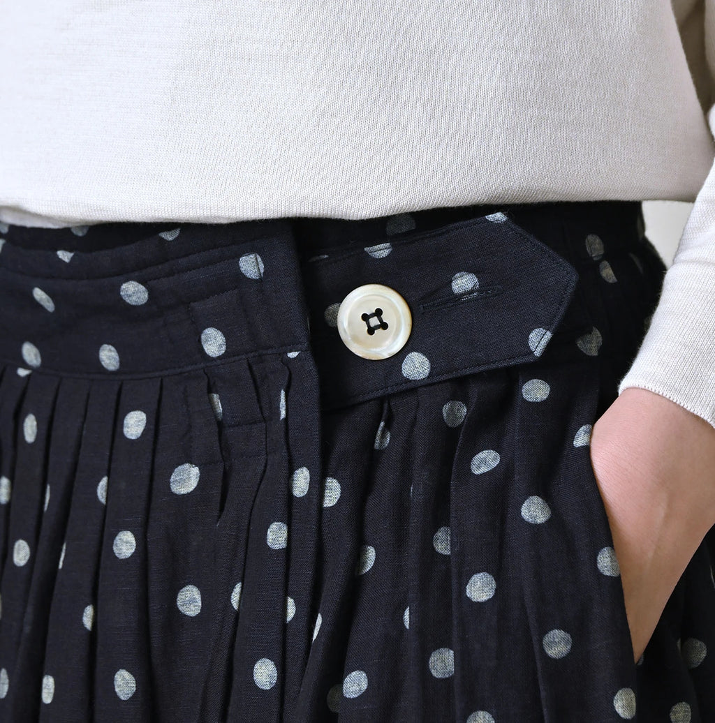 Indigo Gauze Polka Dots Print Tuck Wrap Skirt