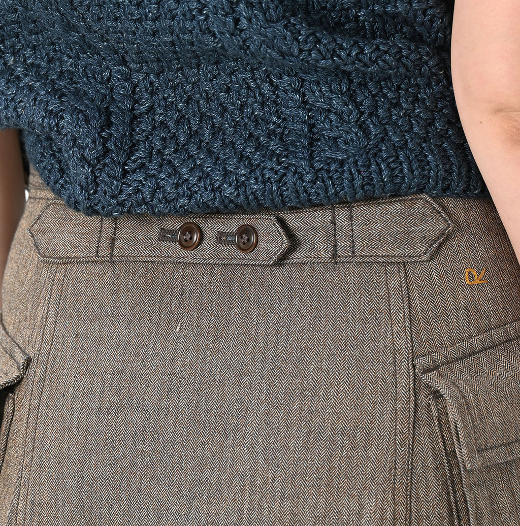 Indigo Mini Herringbone Cotton Tweed Work Flare Skirt Detail