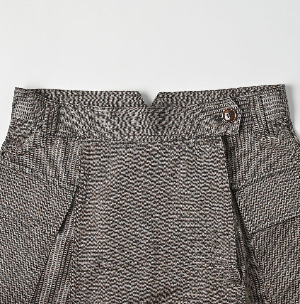 Indigo Mini Herringbone Cotton Tweed Work Flare Skirt Detail