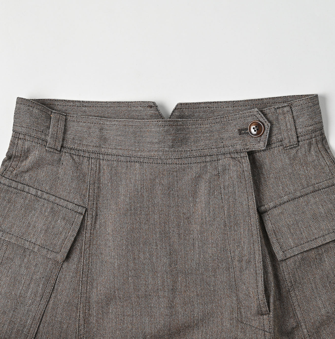 Indigo Mini Herringbone Cotton Tweed Work Flare Skirt Detail