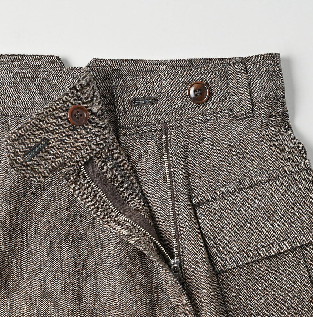 Indigo Mini Herringbone Cotton Tweed Work Flare Skirt Detail