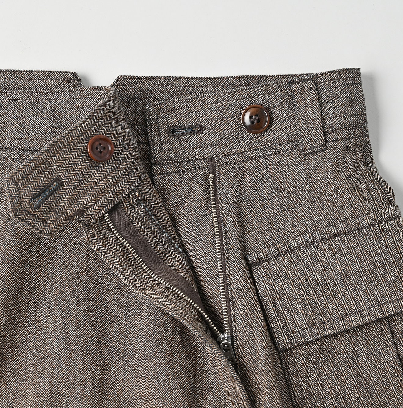 Indigo Mini Herringbone Cotton Tweed Work Flare Skirt Detail