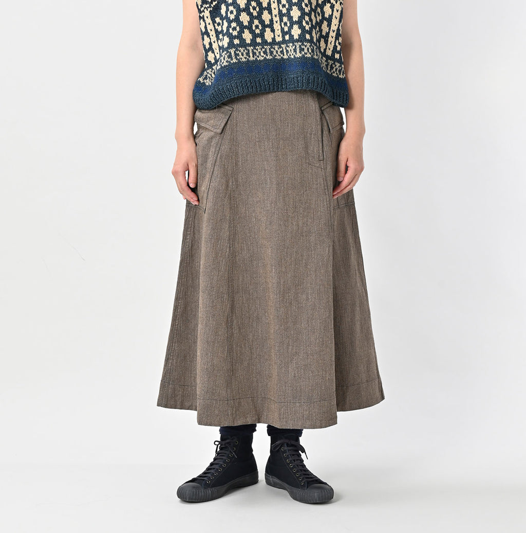Indigo Mini Herringbone Cotton Tweed Work Flare Skirt Female Model