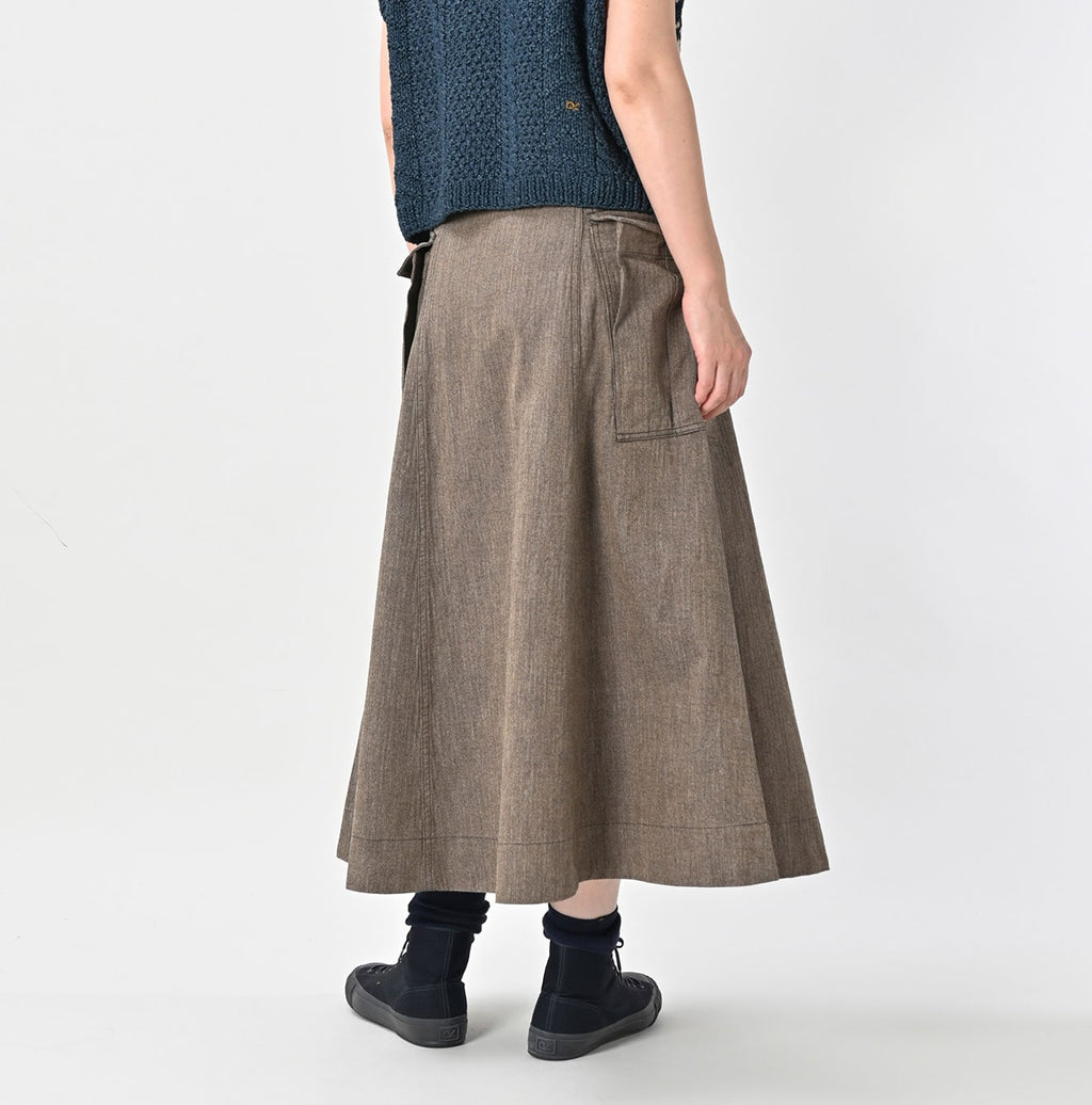 Indigo Mini Herringbone Cotton Tweed Work Flare Skirt Female Model