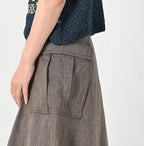 Indigo Mini Herringbone Cotton Tweed Work Flare Skirt Detail