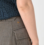 Indigo Mini Herringbone Cotton Tweed Work Flare Skirt Detail